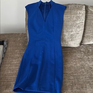 Elie Tahari Blue V-Neck Sheath Midi Dress